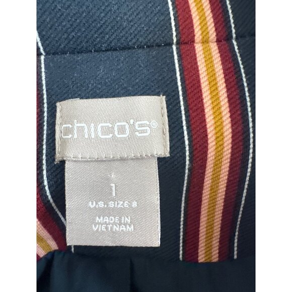 Chicos Womens Striped Blazer Jacket Size 8 ponte knit navy striped open - Picture 5 of 7